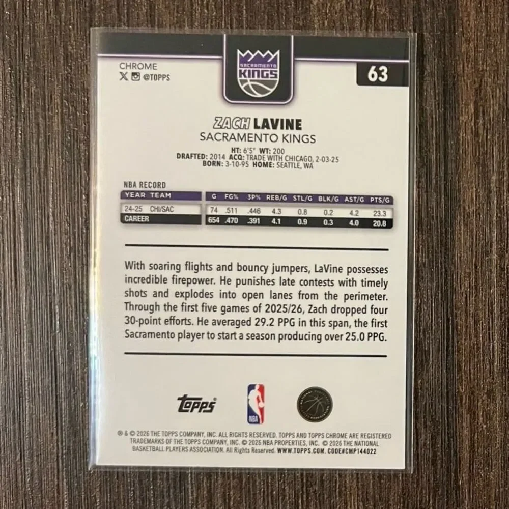 2025 Topps Chrome Update Zach LaVine 091/199